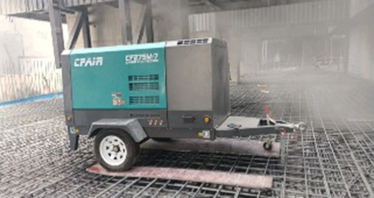 Application of CFAIR 275CFM diesel air compressor in soot blowing of building steel bars